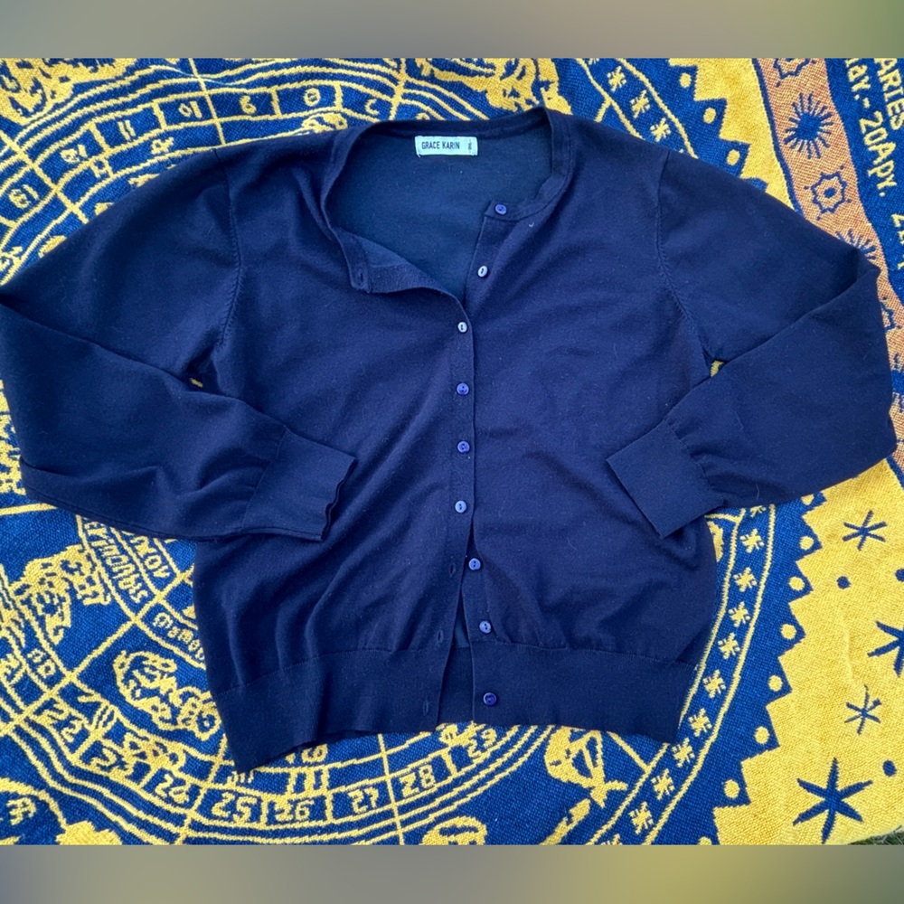 Grace Karin Blue Crew Neck Sweater Soft Knit Classic